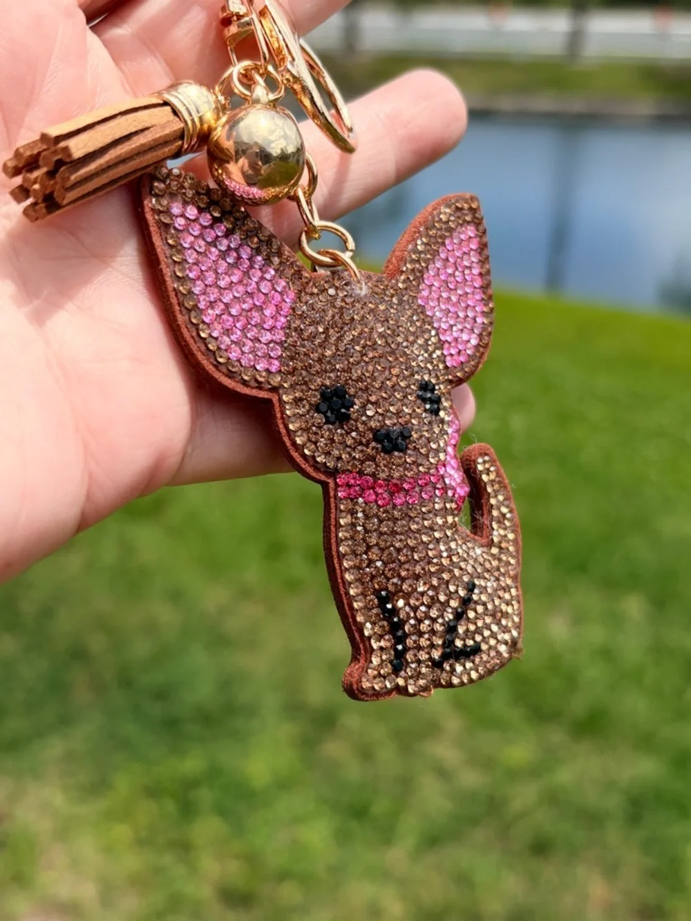 Crystal Chihuahua Keychain in Brown and Pink